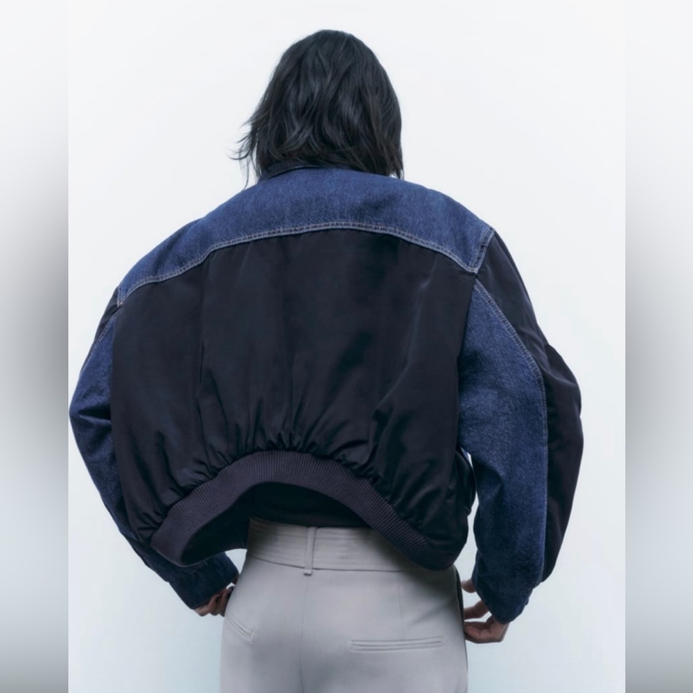 Zara Contrasting denim bomber jacket